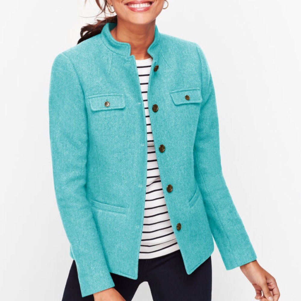 Talbot's Robin Egg Blue Wool Band-Collar Jacket Size 10